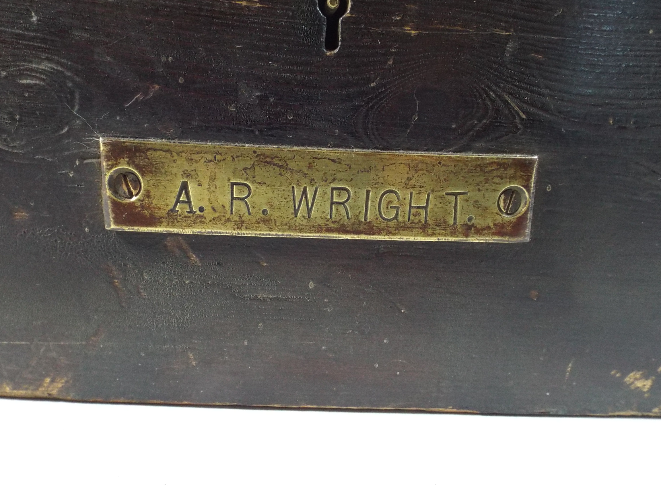 A 19th Century Wooden Navy Ditty Box with Brass Name Plate for A R Wright 30cm Long - Image 2 of 3