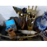 A Tray of Brass Wares, Horn Fish,