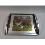 An Art Deco Chrome and Mirrored Drinks Tray with Hunting Scene,