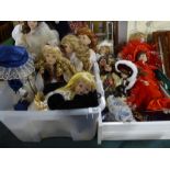 Two Box Containing Approximately Twenty Porcelain Head Dolls