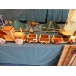 Two Wooden Train Toys and Two Wagons