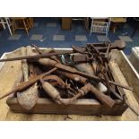 A Box of Vintage Tools, Steelyard, Blow Torch,