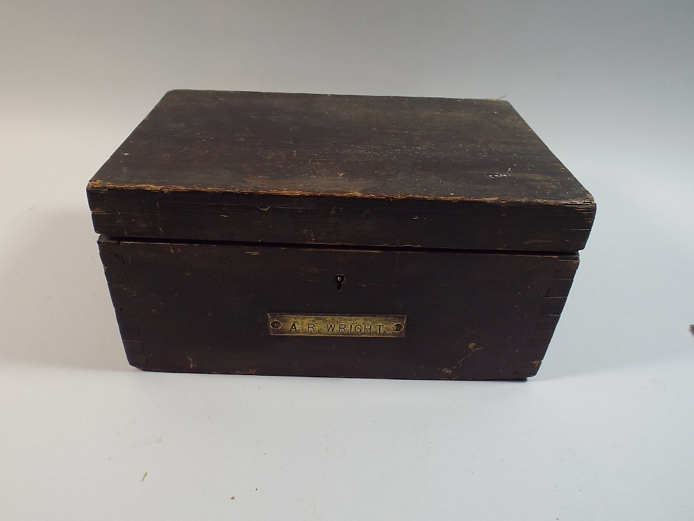 A 19th Century Wooden Navy Ditty Box with Brass Name Plate for A R Wright 30cm Long