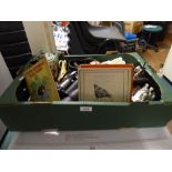 A Box of Sundries to Include Pair of Binoculars, Ceramics, Box of Keys,