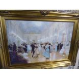 A Large Gilt Framed Print Depicting Ball Room Dancing