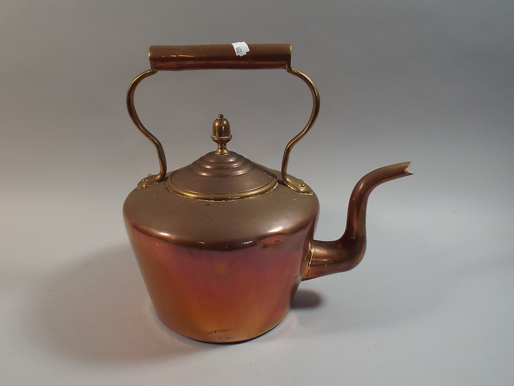 A Large Victorian Copper Kettle with Brass Acorn Finial,