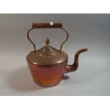 A Large Victorian Copper Kettle with Brass Acorn Finial,