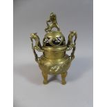 An Oriental Three Footed Censer with Dragon Handle and Finial and Pierced Top,