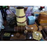 A Tray of Treenware to Include Money Boxes, Blotter, Barrel Box, Jug,