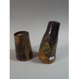 A Vintage Horn Beaker and Paraguayan Horn Drinking Vessel with Decoration in Relief