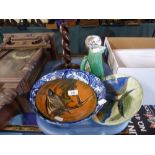 A Tray of Ceramics to Include Fish Plates, Blue and White Bowl,