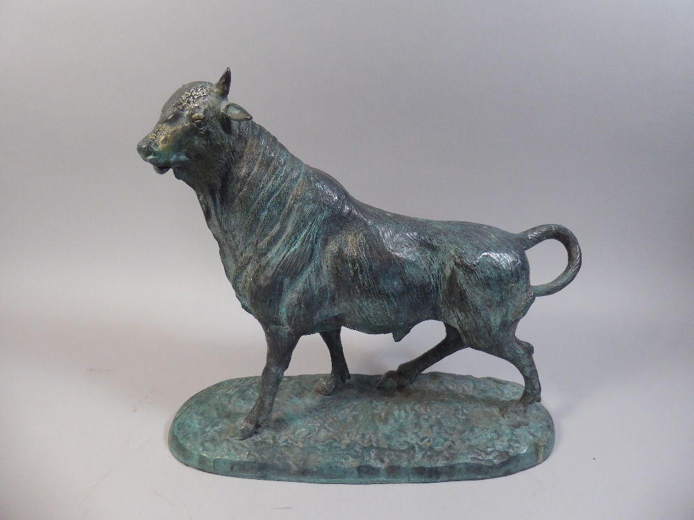 A Good Patinated Bronzed Study of a Standing Spanish Bull Signed for Antoine Louis Barye, 37.