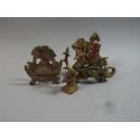 Three Enamelled Brass Letter Racks and Pen Rest, Stags Head,