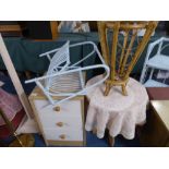 A Bedside Cabinet, Circular Table, Two Standard Lamps, Various Shades,