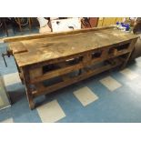 A Vintage Wooden Work Bench with Vice,