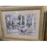 A Large Framed Print Depicting Mediterranean Garden