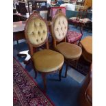 A Pair of French Style Ladies Salon Armchairs with Buttoned Oval Backs
