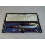 A Horn Handled Silver Mounted Three Piece Carving Set