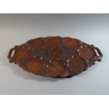 A Carved Oriental Two Handled Tray Decorated with Nine Lily Pads,