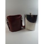 A Silver Plated Novelty One Gallon Hip Flask in Leather Carrying Satchel,