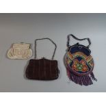 A Collection of Two Bead Work Vintage Purses and A Silver Mounted Ladies Leather Purse