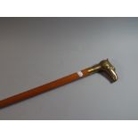 A Late 20th Century Brass Mounted Walking Cane with Phoenix Handle,