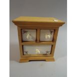 A Pine Framed Three Ceramic Drawer Spice Chest,