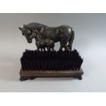 A Cast Metal Boot Brush with Horse Motif, 27 cm Wide,