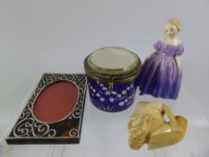 A Miscellaneous Collection of Items, including a Bristol blue style mirrored top enamelled glass