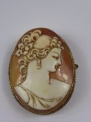 An Antique 9ct Gold Mounted Shell Cameo Brooch, depicting a lady, approx 4.5 x 5.5 cms, approx 19
