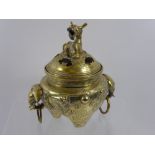 A Chinese Brass Censer & Cover, with dragon finial, approx 24 cms, with three Islamic brass trays