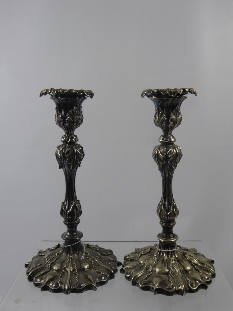 Two Pewter Nut Dishes, in the form of walnuts together with two plated candlesticks. (4) - Image 2 of 4