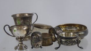A Miscellaneous Quantity of Hallmarked Silver, including cup, trophy, ash tray, salt, pepper and two