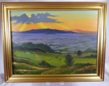 W.A. Howells, An Original Oil on Canvas, depicting the view from Broadway Golf Club at sunset,