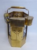 A Vintage Brass Hexagonal 'Street Vendor's Stove', with fitted chapatti canisters, approx 36 x 72