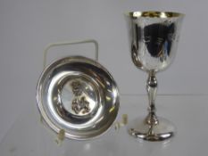 A Silver Welsh Pin Dish, Birmingham hallmark dated 1968, together with a solid silver chalice