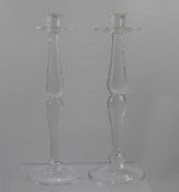 A Pair of Elegant French Glass Candle Sticks, approx 32 cms