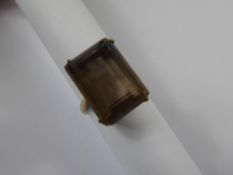 A Lady's 9ct Square Cut Smoky Quartz Ring, the stone measures 18 x 13 mm, size O, approx 6.9 gms