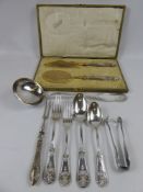 A Set of Continental Art Nouveau Cake Servers, together with pickle fork, ladle and miscellaneous