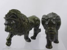 An African Hardstone (possibly Verdite) Carving of a Lion by A. Malahlela, approx 30 x 20 cms