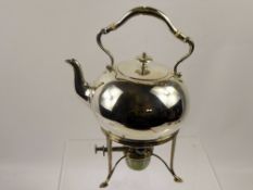 A Silver Plated Spirit Kettle and Stand, with ivory highlights.