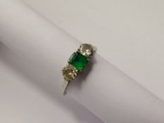 A Lady's Platinum Square Cut Emerald and Diamond Ring, size L, approx 50 pts old cut dias, emerald 5