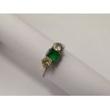 A Lady's Platinum Square Cut Emerald and Diamond Ring, size L, approx 50 pts old cut dias, emerald 5