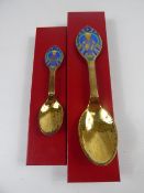 Danish Silver Gilt Enamel Commemorative Christmas Teaspoon and Dessert Spoons, dated 1984, 925
