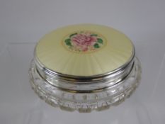 A Vintage Enamel and Cut Glass Powder Bowl, the bowl having solid silver gilded lid, Birmingham