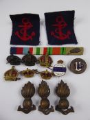 Miscellaneous Military Cap Badges, together with Naval cloth badges.