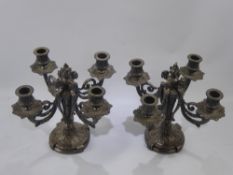 A Pair of Four Branch Spelter Ornate Dining Candlesticks, mm US.