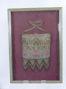 Four Antique Lady's Handbags, two finely beaded and two tapestry, all four framed and glazed. (4)