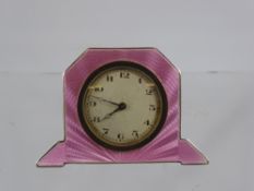 An Art Deco Solid Silver And Pink Guioche Enamel Dressing Table Clock, Birmingham hallmark dd