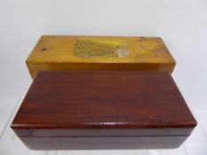 A Vintage Garrick Theatre London Cigar Box, together with a treen box. (2)